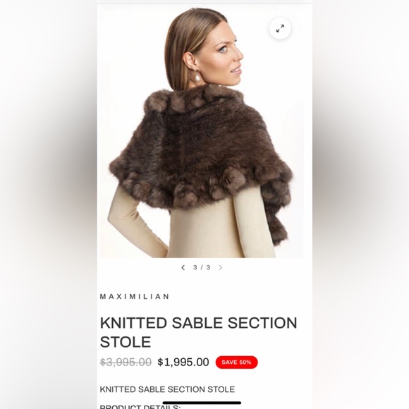 Woven/Knit Genuine Mink Fur Jacket, Shawl or Stole w/Ruffled Neckline - Picture 9 of 10